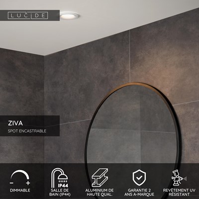 Lucide ZIVA - Spot encastrable Salle de bains - Ø 8,4 cm - 1xGU10 - IP44 - Blanc